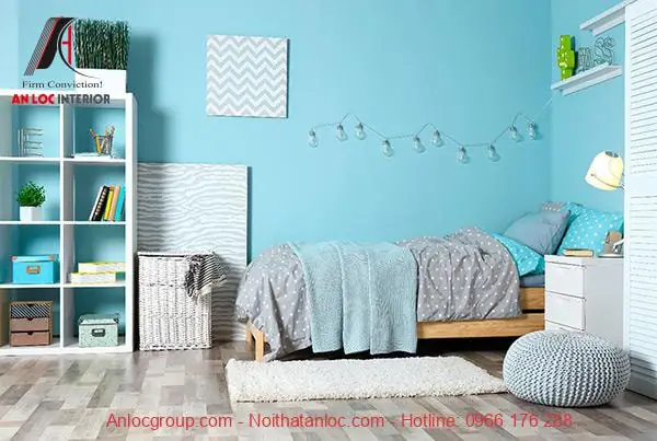 Mẫu phòng ngủ màu xanh Ngọc Bích đậm