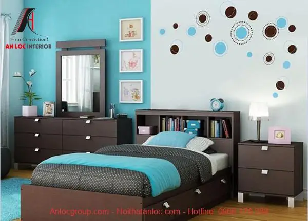Mẫu phòng ngủ màu xanh Ngọc Bích đậm