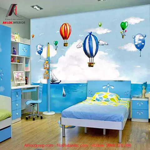 Mẫu nội thất phòng ngủ màu xanh Ngọc lam đẹp