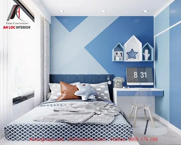 Mẫu nội thất phòng ngủ màu xanh Ngọc lam đẹp