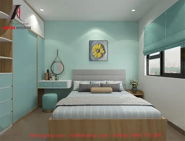Thiết kế nội thất phòng ngủ màu xanh Ngọc Bích nhạt