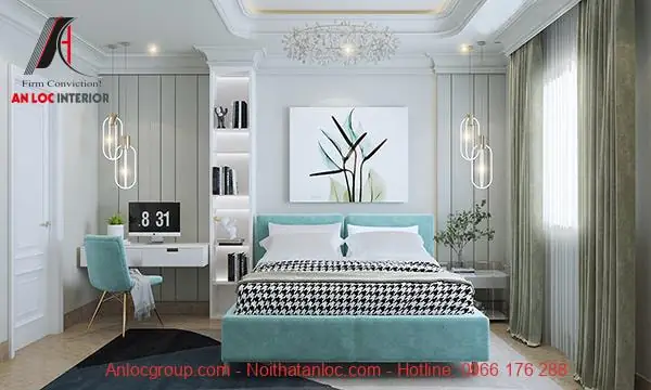 Mẫu phòng ngủ màu xanh Ngọc Bích đậm