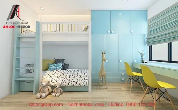 Thiết kế nội thất phòng ngủ màu xanh Ngọc Bích nhạt