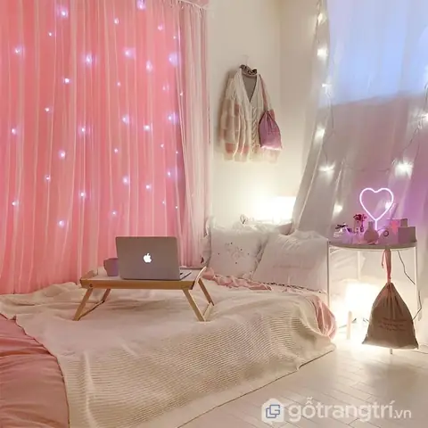 Mẹo trang trí phòng ngủ nhỏ cho nữ với đèn led đẹp mắt