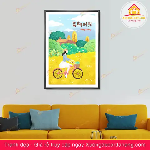 Hướng dẫn chọn tranh cô gái đạp xe vẽ cho phòng ngủ đẹp