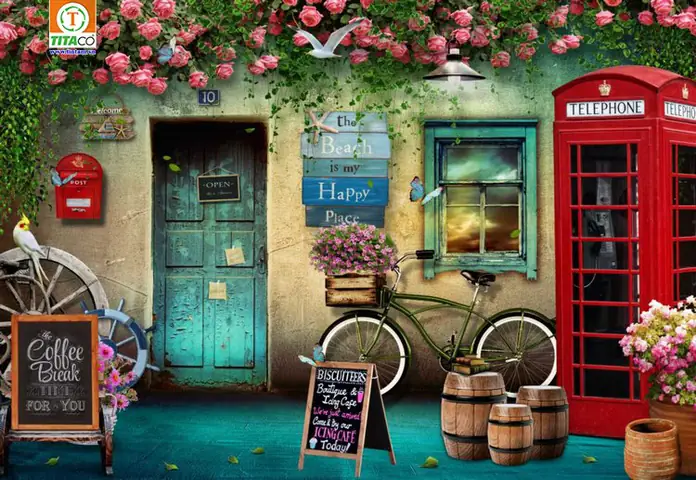 Mẫu Tranh vải dán tường 3d quán cafe, trà sữa Mẫu Tranh vải dán tường 3d quán cafe, trà sữa