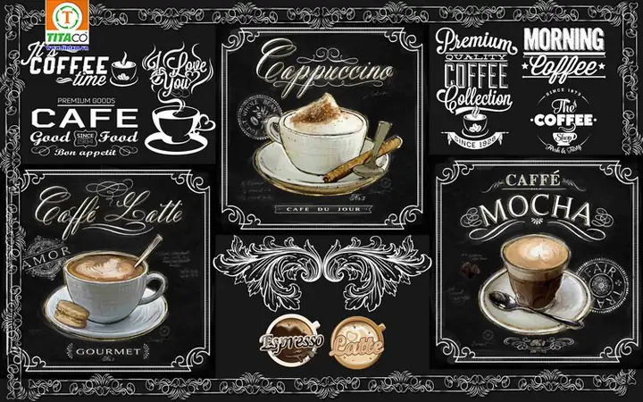 Mẫu Tranh vải dán tường 3d quán cafe, trà sữa Mẫu Tranh vải dán tường 3d quán cafe, trà sữa