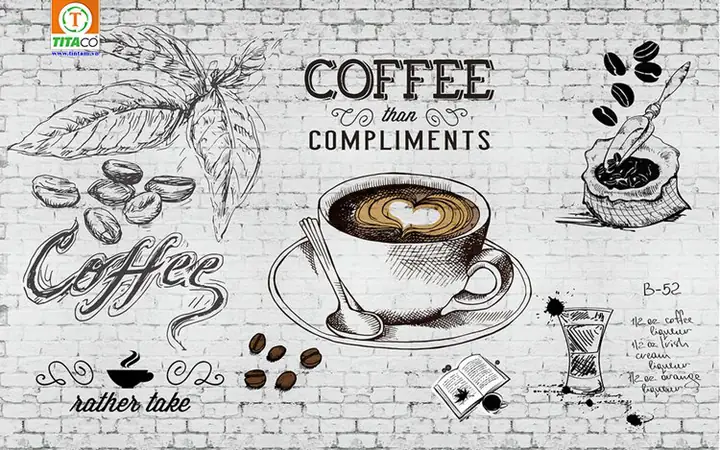 Mẫu Tranh vải dán tường 3d quán cafe, trà sữa Mẫu Tranh vải dán tường 3d quán cafe, trà sữa