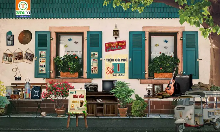 Mẫu Tranh vải dán tường 3d quán cafe, trà sữa Mẫu Tranh vải dán tường 3d quán cafe, trà sữa