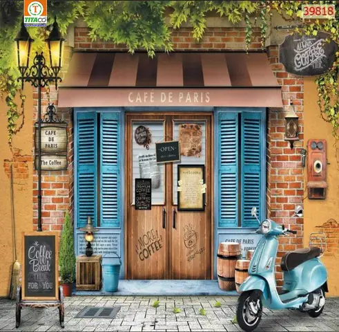 Mẫu Tranh vải dán tường 3d quán cafe, trà sữa Mẫu Tranh vải dán tường 3d quán cafe, trà sữa