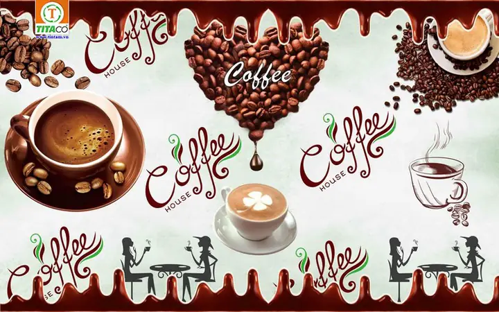 Mẫu Tranh vải dán tường 3d quán cafe, trà sữa Mẫu Tranh vải dán tường 3d quán cafe, trà sữa