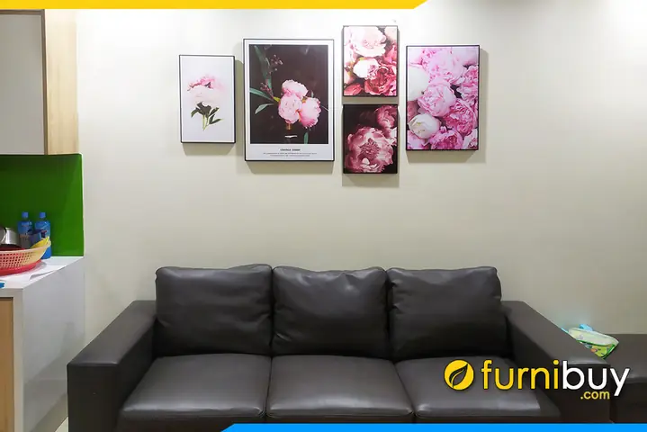 Tranh canvas hoa mau don hong phap treo phong khach