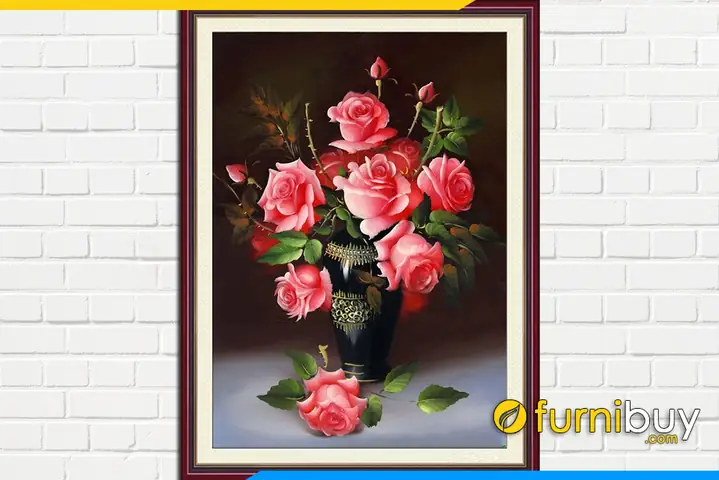 Phần 3: Các mẫu tranh bình hoa hồng đẹp trang trí phòng ngủ phòng ăn đều được: