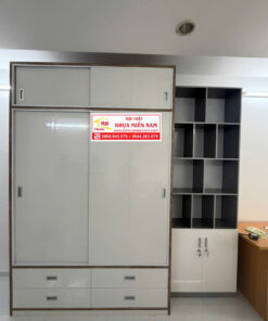 Tủ nhựa cửa lùa 2 cánh full trần màu trắng sang trọng