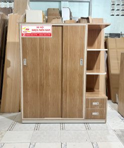 Tủ nhựa cửa lùa 2 cánh kết hợp kệ trang trí tiện nghi