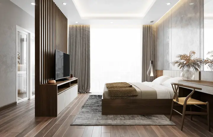 Vách ngăn phòng ngủ bằng gỗ tự nhiên