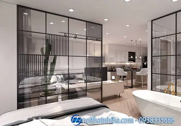 6.Một số mẫu vách ngăn kính cường lực phòng ngủ đẹp