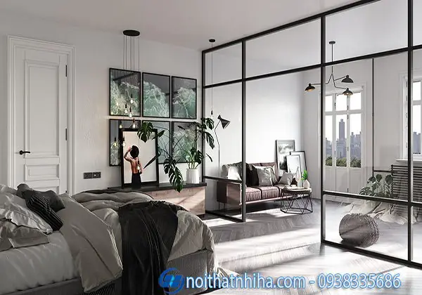 6.Một số mẫu vách ngăn kính cường lực phòng ngủ đẹp