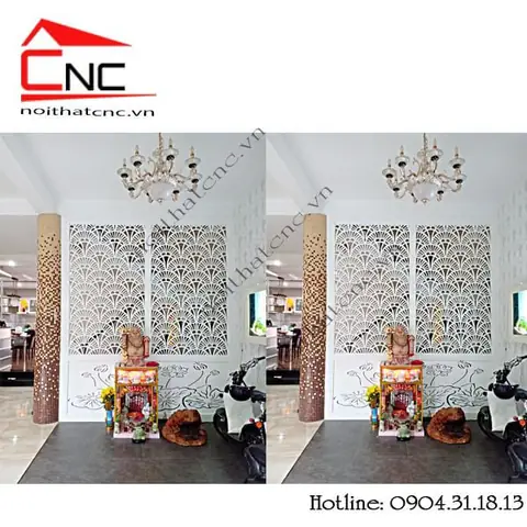 vách ngăn phòng ngủ và phòng thờ